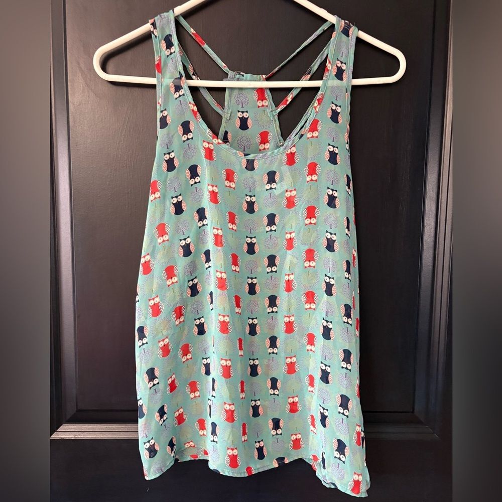 Delia’s Sheer Skinny Straps Owl 🦉 Print Flowy Tank Top Size M